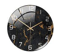 Leisurealeaneag Horloge murale ronde style nordique texture marbre fonctionne à piles pour bureau Noir