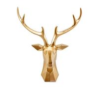 Leisurealeaneag Statue 3D Tête de Cerf Sculpture Animal Figurine Murale Maison Résine Décor Doré 30 x 18 x 45 cm