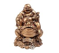 Leisurealeaneag Statue de Bouddha rieur assis sur de l'argent grenouille pour décoration de table, bronze, petite taille