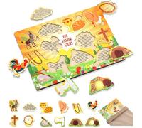 Leitee Ensemble de puzzle en bois d'histoire de Pâques - Scène de résurrection de Jésus - Cadeau avec sac de rangement - Panier de Pâques religieux pour l'école du dimanche chrétien - Église