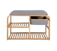 Leitmotiv Banc en Bambou avec étagères et Panier de Rangement Dure, Gris, Large