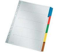 Leitz Intercalaires A4 5 Touches Vierges, Onglets Colorés et Bande Perforée Renforcés en Mylar, Carton Résistant, Gris, 43200000