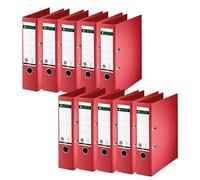 Leitz 10070025 Lot de 10 classeurs de qualité 180° Format A4 Dos 8 cm Couverture en papier spécial gaufré lin Ange bleu Rouge
