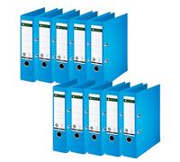 Leitz 10070030 Lot de 10 classeurs de qualité 180° Format A4 Dos 8 cm Couverture en papier spécial gaufré lin Ange bleu clair
