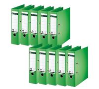 Leitz 10070050 Lot de 10 classeurs de qualité 180° Format A4 Dos 8 cm Couverture en papier spécial gaufré lin Ange bleu vert clair