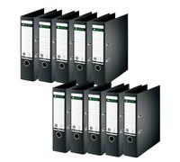 Leitz 10070095 Lot de 10 classeurs de qualité 180° Format A4 Dos 8 cm Couverture en papier spécial gaufré lin Ange bleu Noir