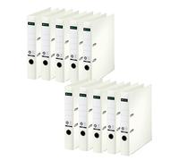 Leitz 10080001 Lot de 10 classeurs de qualité 180° Format A4 étroits Dos 5,2 cm Couverture spéciale en papier gaufré lin Ange bleu crème blanc