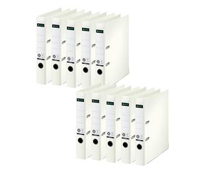 Leitz 10080001 Lot de 10 classeurs de qualité 180° Format A4 étroits Dos 5,2 cm Couverture spéciale en papier gaufré lin Ange bleu crème blanc