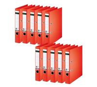 Leitz 10080020 Lot de 10 classeurs de qualité 180° Format A4 étroits Dos 5,2 cm Couverture spéciale en papier gaufré lin Ange bleu rouge clair