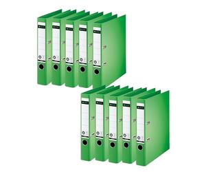 Leitz 10080050 Lot de 10 classeurs de qualité 180° Format A4 étroits Dos 5,2 cm Couverture spéciale en papier gaufré lin Motif ange bleu Vert clair