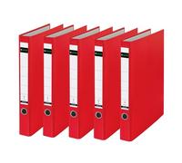 Leitz 10140025 Lot de 5 classeurs à anneaux en plastique sans fente, format A4, rouge, dos 3,5 cm, couverture plastifiée en polypropylène