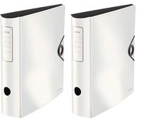 Leitz 10471001 Classeur solide actif 180° A4 avec dos arrondi pour jusqu'à 500 feuilles A4 Largeur du dos environ 8,2 cm Fermeture élastique en polymousse durable Blanc (Lot de 2)