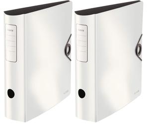 Leitz 10471001 Classeur solide actif 180° A4 avec dos arrondi pour jusqu'à 500 feuilles A4 Largeur du dos environ 8,2 cm Fermeture élastique en polymousse durable Blanc (Lot de 2)