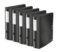 Leitz 10471095 Active Solid Lot de 5 classeurs de qualité à 180° Format A4 Dos arrondi 8,2 cm de large Fermeture élastique Polyfoam léger En plastique Noir