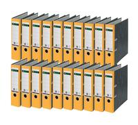 Leitz 10805015 Lot de 20 classeurs de qualité à 180°, format A4, carton 100% recyclé, largeur de dos 8 cm, papier marbré nuage, dos jaune