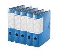 Leitz 11130030 Lot de 5 classeurs de qualité à 180°, solides, format A4, étroits, bleu clair, dos de 6,2 cm, fermeture élastique, polyfoam robuste, étiquette interchangeable, extra large