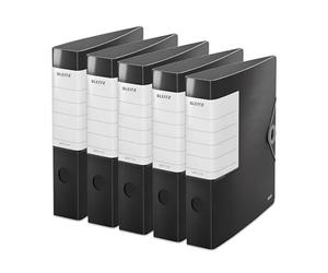 Leitz 11130095 Lot de 5 classeurs de qualité 180° solides A4 étroits Noir Dos 6,2 cm Fermeture élastique Polyfoam robuste Étiquette extra large interchangeable