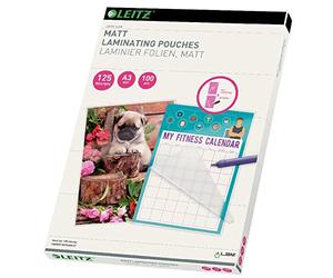 Leitz 16926 Pochettes de plastification, Matériau Épais de 125 Microns (Transparent, Mat, A3) - Pack de 100