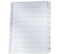 Leitz Intercalaires A4 1-10, Touches et Bande Perforée Renforcées en Mylar, Carton Résistant, Gris, 10 Onglets avec Table des Matières, 43240000