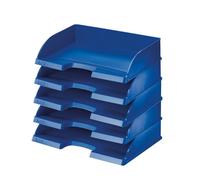Leitz 52180035 Lot de 5 corbeilles à courrier format paysage A4 de qualité supérieure - Compartiments de rangement empilables comme organisateur de bureau - Combinable avec la série Plus - Bleu