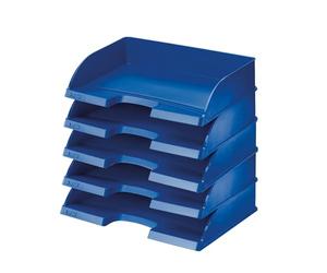 Leitz 52180035 Lot de 5 corbeilles à courrier format paysage A4 de qualité supérieure - Compartiments de rangement empilables comme organisateur de bureau - Combinable avec la série Plus - Bleu