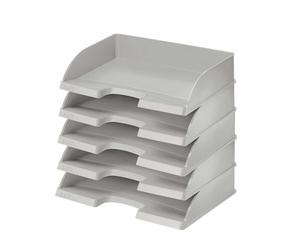 Leitz 52180085 Lot de 5 corbeilles à courrier format paysage A4 de qualité supérieure - Compartiments de rangement empilables comme organisateur de bureau - Combinable avec la série Plus - Gris