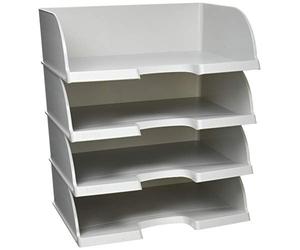 Leitz 52190085 Lot de 4 corbeilles à courrier format paysage A4 avec grande capacité de qualité supérieure - Compartiments de rangement empilables - Combinable avec la série Plus - Gris