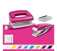 Leitz 55612023 Mini Stapler and Hole Punch Set, Staple or Punch Up to 10 Sheets,