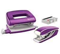 Leitz 55612062 Set avec Mini-Agrafeuse & Mini-Perforateur, Agrafage ou Perforation jusqu'à 10 Feuilles, Agrafes P2 N°10 Incluses, WOW, Violet