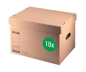 Leitz 60810000 Lot de 10 boîtes d'archivage et de transport de qualité supérieure pour 4 classeurs A4 larges ou 7 classeurs étroits et plus encore, boîte de transport avec couvercle, emballage en