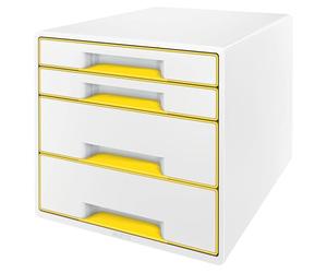 Leitz Bloc de Classement A4 avec 4 Tiroirs et Organiseur, WOW, Blanc/Jaune