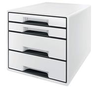 Leitz Bloc de Classement A4 avec 4 Tiroirs et Organiseur, WOW, Blanc/Noir