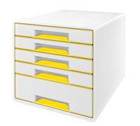 Leitz Bloc de Classement A4 avec 5 Tiroirs et Organiseur, WOW, Blanc/Jaune