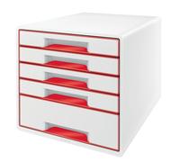 LEITZ Boîte à tiroirs WOW Cube blanc perle/rouge 52142026, DIN A4 avec 5 tiroirs