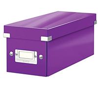 Leitz, Boîte de rangement Click & Store, Format CD (14,3 x 13,6 x 35,2 cm), adapté aux CD et autres objets, Pour le bureau et la maison, Montage bouton pression, Carton recyclé à 84%, Violet, 60410062