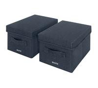 Leitz Boîte de rangement en tissu avec couvercle, lot de 2 boîtes de rangement cubiques, boîte de rangement pliable en tissu, gris velours, petit format, 61460089