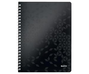 Leitz, Cahier à spirales A4 PP quadrillé, 160 pages 80g/m², Leitz WOW, Noir, 46380095