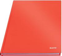 Leitz Cahier A4 ligné, 160 pages, 80 feuilles de papier certifié FSC 80 g/m², solide, couverture rigide résistante aux rayures, pour le bureau, l'école ou comme agenda, série Solid, rouge clair, 46650020