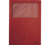LEITZ Chemise transparente, DIN A4, carton, avec fenêtre de visualisation, rouge 160 g-qm, partie supérieure avec grille d'impression inscriptible, fenêtre de visualisation