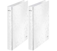 Leitz, Classeur 2 Anneaux, A4 maxi, Carton Pelliculé, Dos 40 mm, Capacité 250 Feuilles, Mécanisme Anneaux en D 25 mm,Classeur Bureau École Organisation, Blanc WOW, 42410001 (Lot de 2)