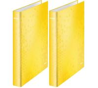 Leitz, Classeur 2 Anneaux, A4 maxi, Carton Pelliculé, Dos 40 mm, Capacité 250 Feuilles, Mécanisme Anneaux en D 25 mm,Classeur Bureau École Organisation, Jaune WOW, 42410016 (Lot de 2)