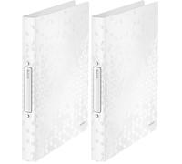Leitz, Classeur 2 Anneaux A4, PP, Dos 32 mm, Capacité 190 Feuilles, Mécanisme Anneaux Ronds 25 mm, Étiquette au Dos, Classeur Bureau École Organisation, Blanc WOW, 42570001 (Lot de 2)