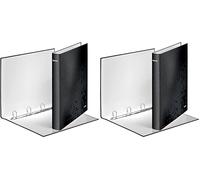 Leitz Classeur 4 Anneaux, Capacité 190 Feuilles, WOW, Dos 25 mm, 42420095 - A4, Noir (Lot de 2)
