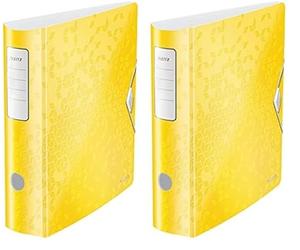 Leitz Classeur à Levier A4 Active, Dos Arrondi 82mm, Fixation Élastique, Polyfoam Léger, WOW, Jaune, 11060016 (Lot de 2)