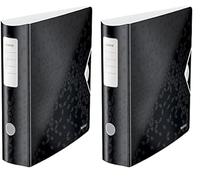 Leitz Classeur à Levier A4 Active, Dos Arrondi 82mm, Fixation Élastique, Polyfoam Léger, WOW, Noir, 11060095 (Lot de 2)
