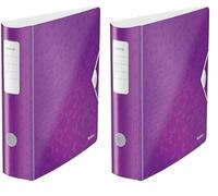 Leitz Classeur à Levier A4 Active, Dos Arrondi 82mm, Fixation Élastique, Polyfoam Léger, WOW, Violet, 11060062 (Lot de 2)