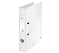 Leitz, Classeur à Levier A4, Carton Pelliculé, Dos 50 mm, Capacité 350 Feuilles, Mécanisme unique 180°, Blanc WOW, 10060001