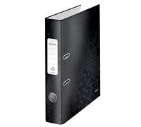 Leitz, Classeur à Levier A4, Carton Pelliculé, Dos 50 mm, Capacité 350 Feuilles, Mécanisme unique 180°, Noir WOW, 10060095