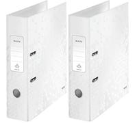 Leitz, Classeur à Levier A4, Carton Pelliculé, Dos 80 mm, Capacité 600 Feuilles, Mécanisme unique 180°, Classeur Bureau École Maison, Blanc WOW, 10050001 (Lot de 2)