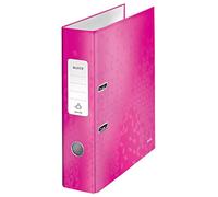 Leitz, Classeur à Levier A4, Carton Pelliculé, Dos 80 mm, Capacité 600 Feuilles, Mécanisme unique 180°, Classeur Bureau École Maison, Rose WOW, 10050023
